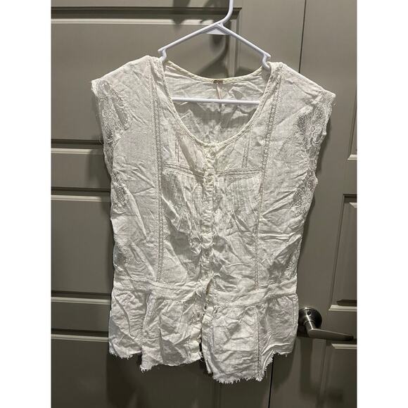 Free People Capped Sleeve Lace Top - Picture 1 of 4